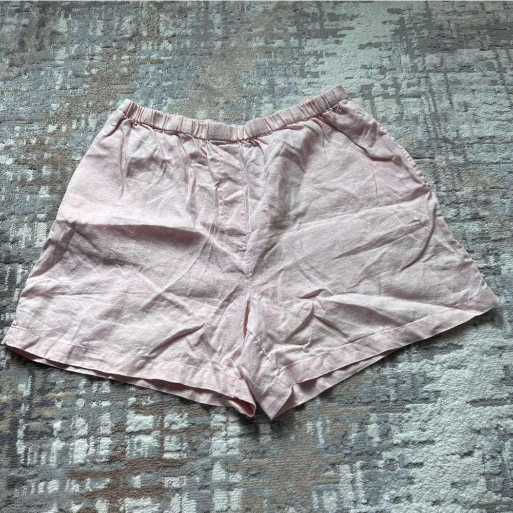 J. Jill 100% Linen Pull-On Shorts size LP Elastic Pink Pockets Lagenlook Beach